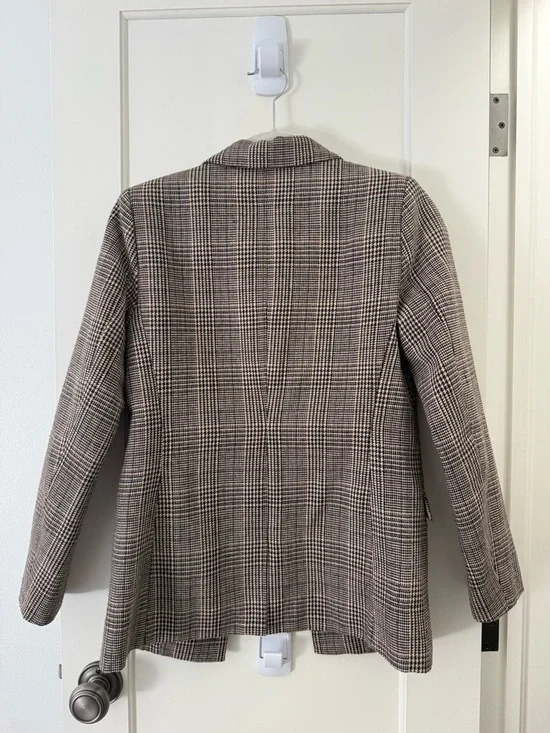 Allegra K Plaid Notch-Lapel Blazer in Brown and Cream - Picture 3 of 3